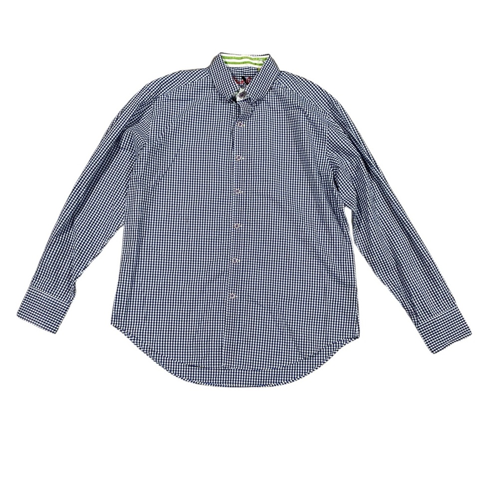 Robert Graham X Gingham‎ Blue Flip Cuff Size Large